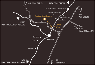 Plan of access to Savigny-l&egrave;s-Beaune.